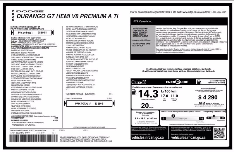 2026 Dodge Durango GT HEMI V8 Premium